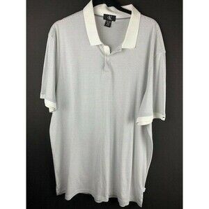 Calvin Klein Size XXL Mens Polo Shirt White Blue Striped Short Sleeve